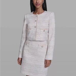 Karl Lagerfeld Paris Women's Metallic Tweed Button-Front Cropped Jacket